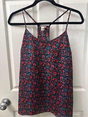 J. Crew Red Floral Spaghetti-Strap Cami on Navy